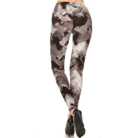 GRAY & White stormy sky abstract print full length Leggings Size 12-20 NWT - Picture 2 of 4